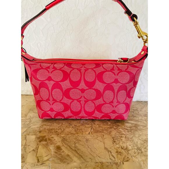 RARE Vtg COACH Pink heritage striped coated canvas Y2K Demi mini bag - Picture 2 of 10